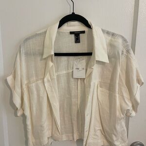 Forever 21 Ivory Sheer Button-Up Blouse